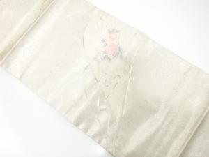 山並に牡丹模様　刺繍　名古屋帯